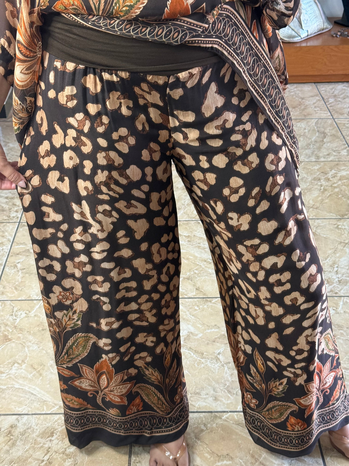 Leopard/Floral OS Silk Pant Set (NO RETURNS OR EXCHANGE)