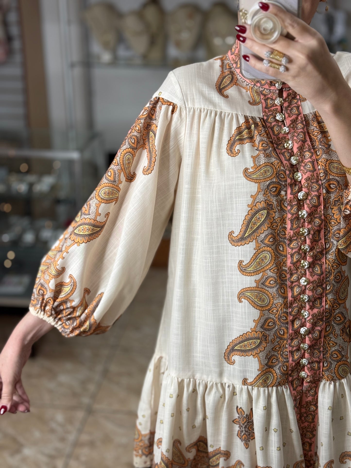Brown Mix Paisley Mini Dress