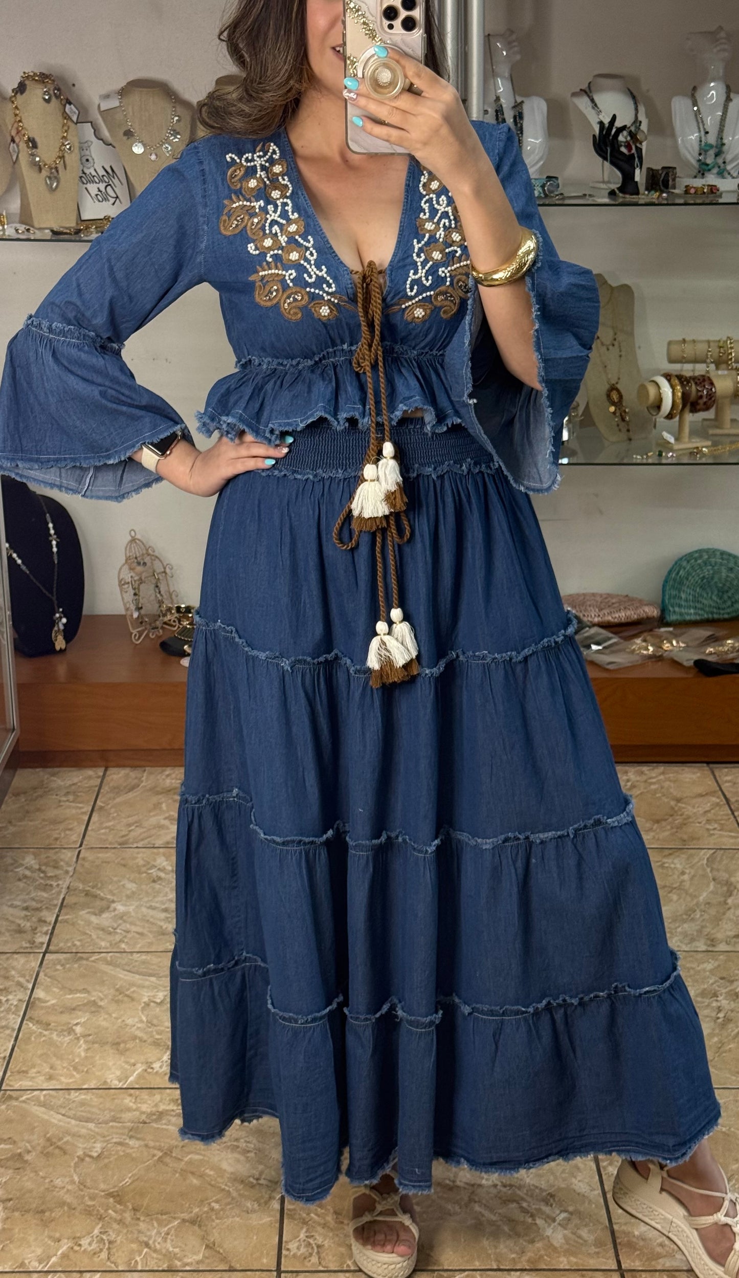 OS Denim Crop Top and Skirt Set (NO RETURNS OR EXCHANGE)