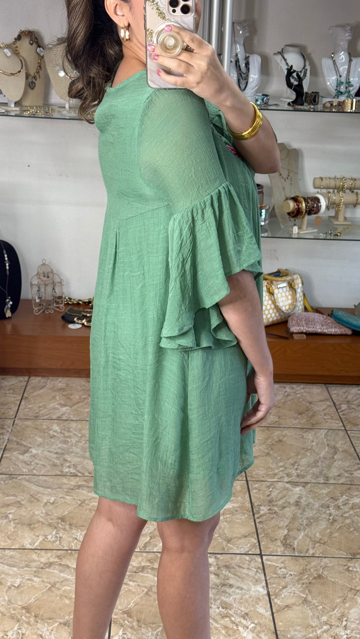 Sage Floral Embroidered Dress (FINAL SALE)