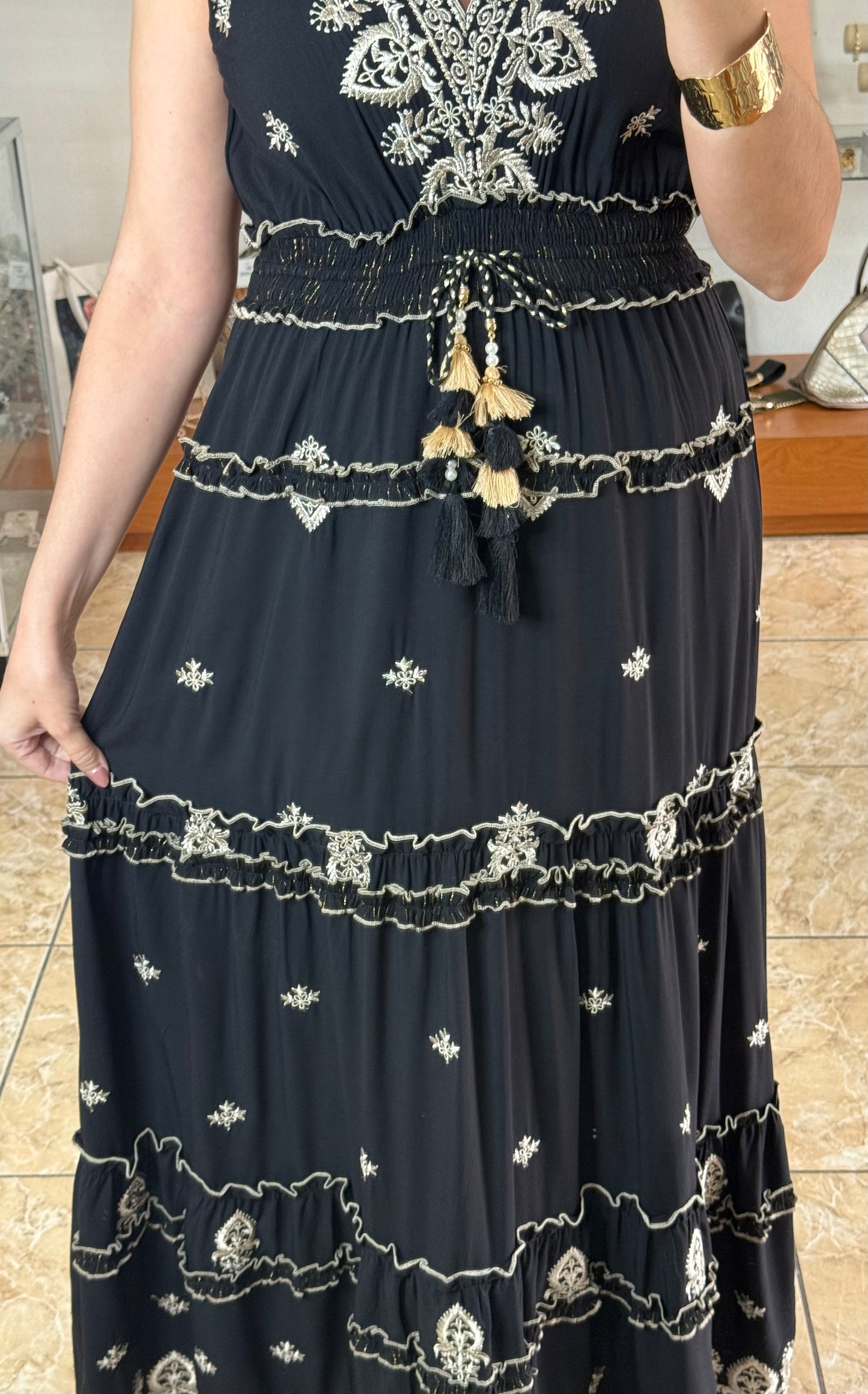 Black/Gold OS Maxi Boho Dress (FINAL SALE)
