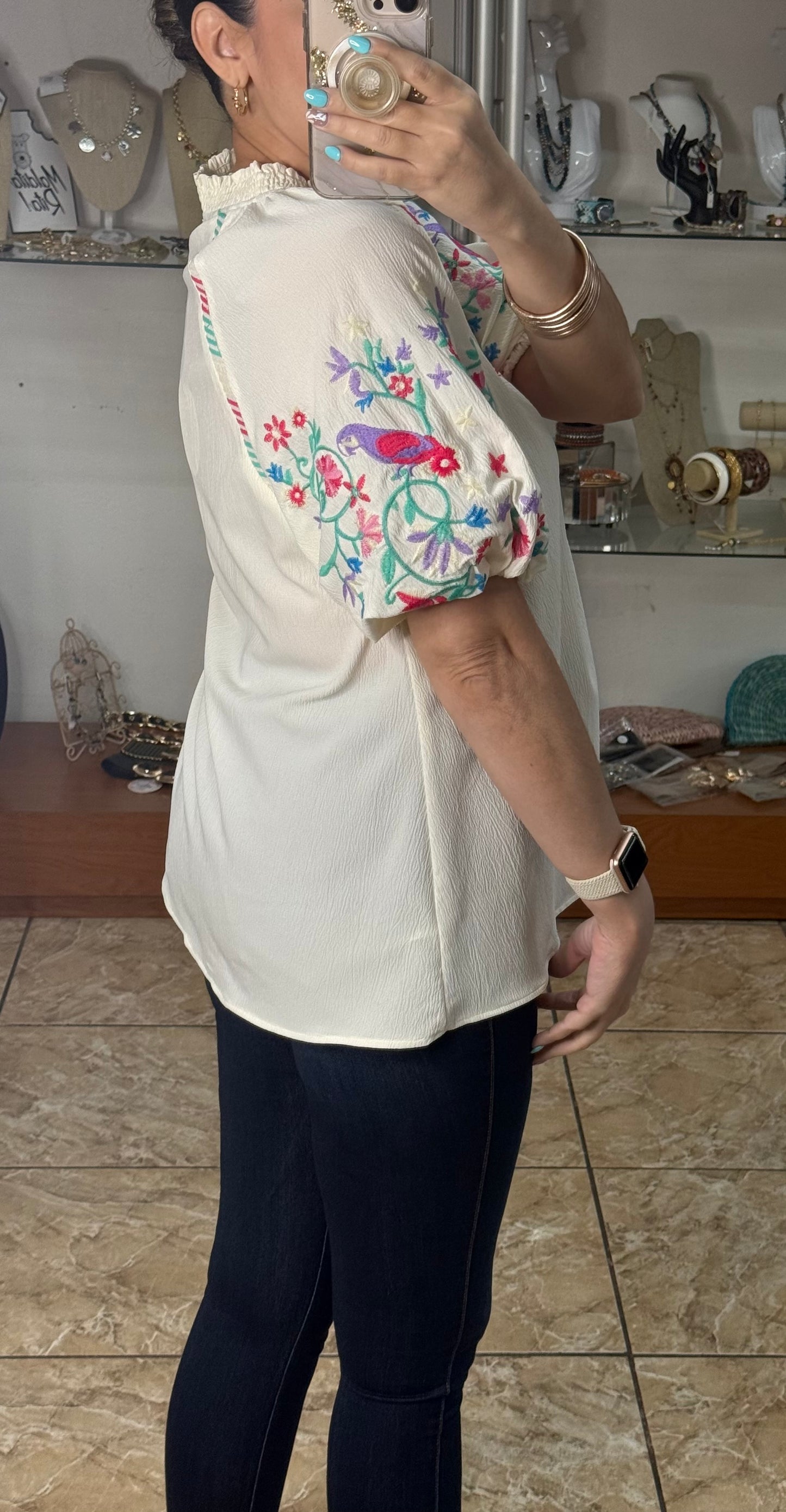 Embroidered Sleeves Cream Top