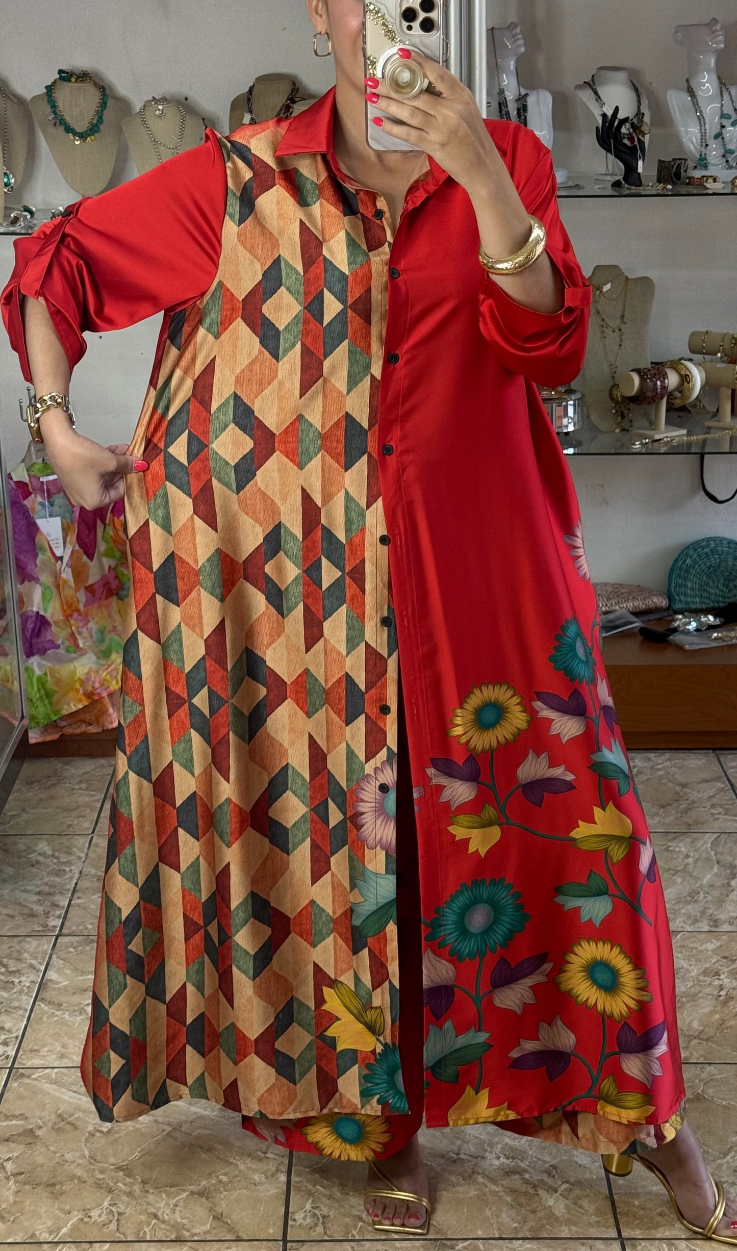 Mix Print OS Silk Top/Dress & Pant Set (NO RETURNS OR EXCHANGE)