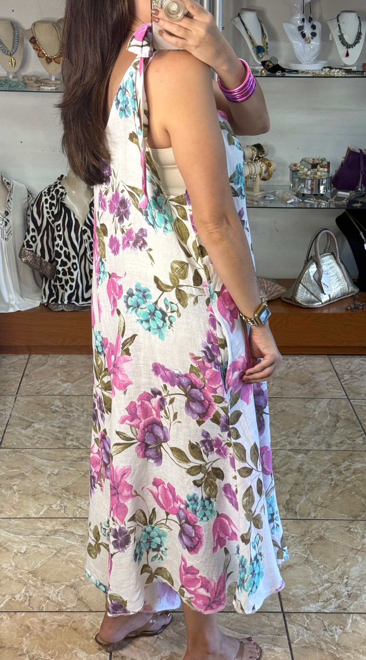 OS Pink/Purple Floral Linen Jumpsuit (NO RETURNS OR EXCHANGE)