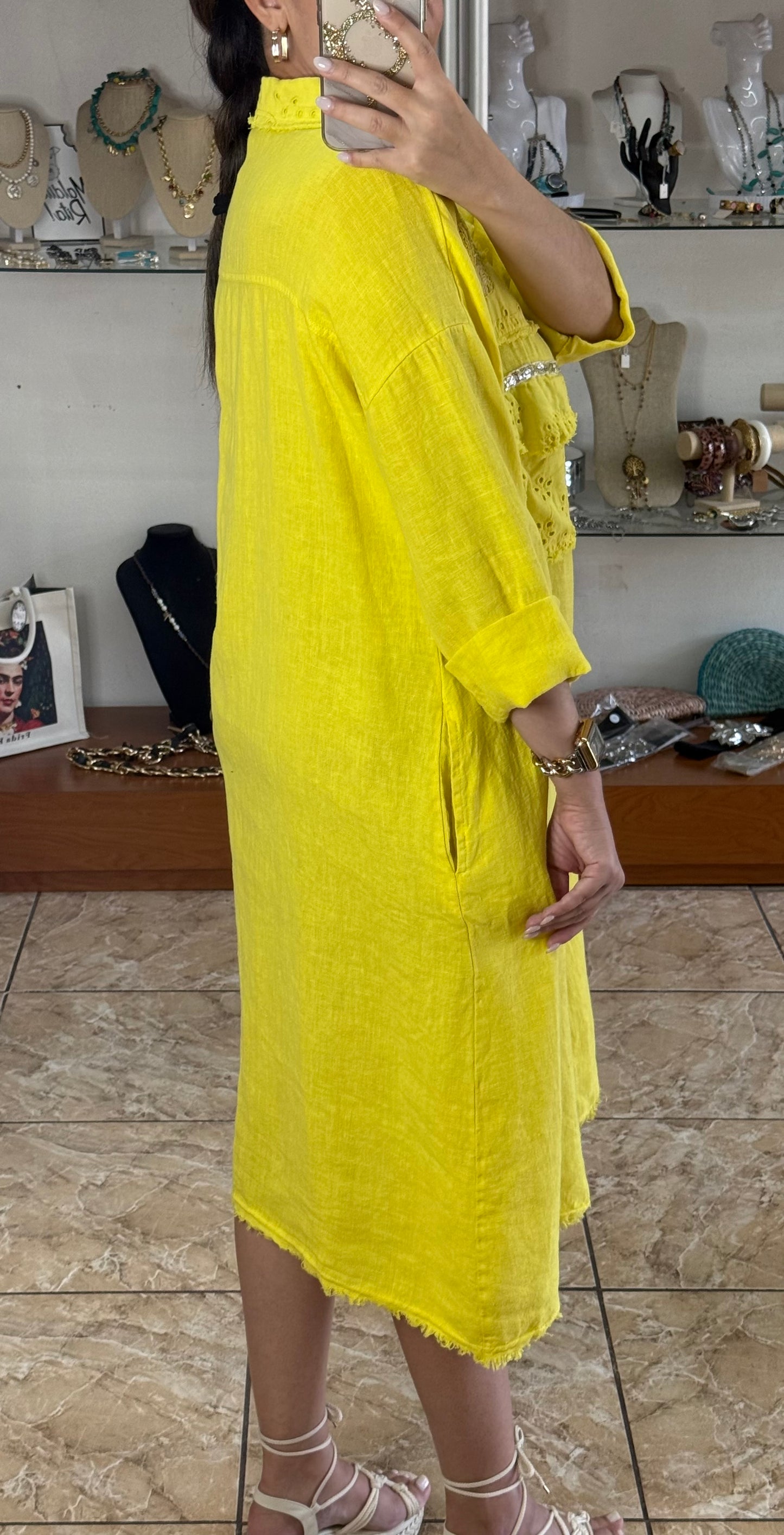 Long Sleeves OS Linen Midi Dress (NO RETURNS OR EXCHANGE)