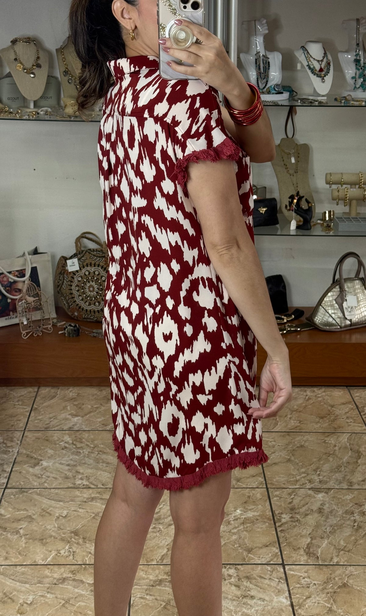 Wine Mix Button Down Dress