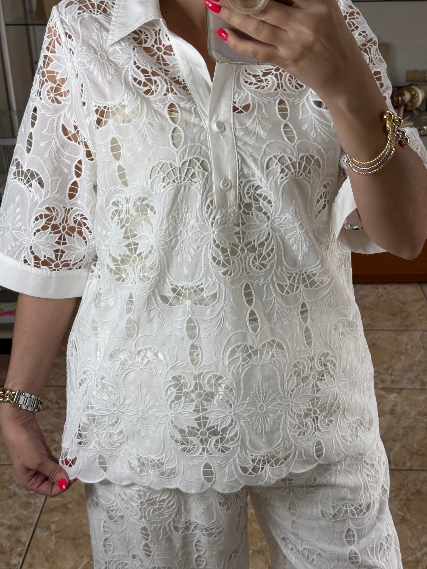 OS White Lace Top and Pant Set (NO RETURNS OR EXCHANGE)