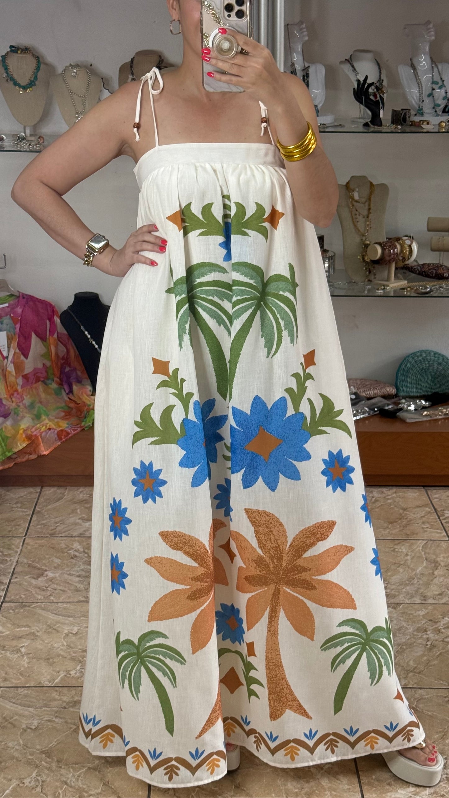 Palm Trees and Flowers Maxi Dress