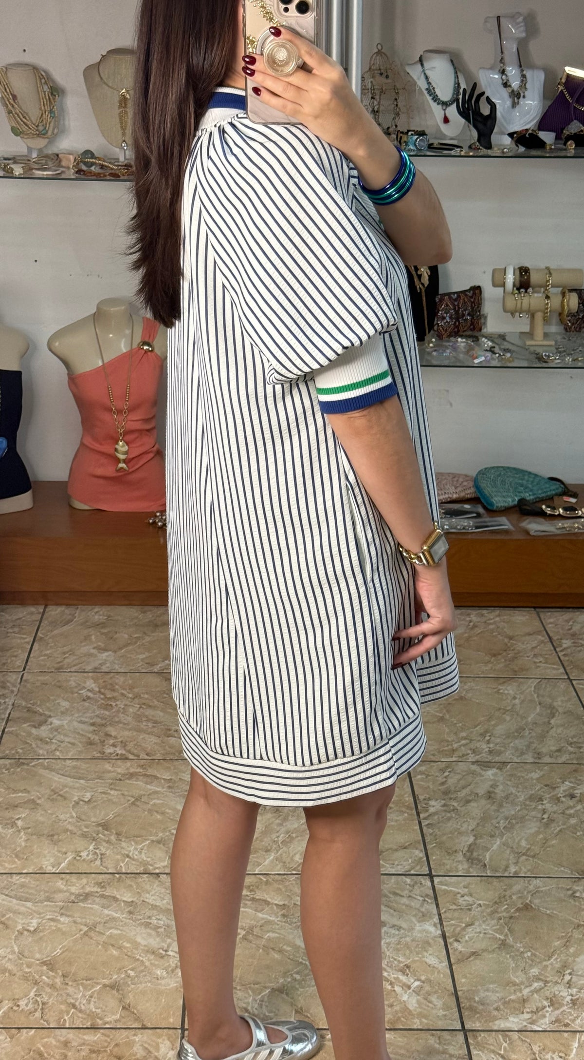 Collared Half-Zip Striped Tunic Dress