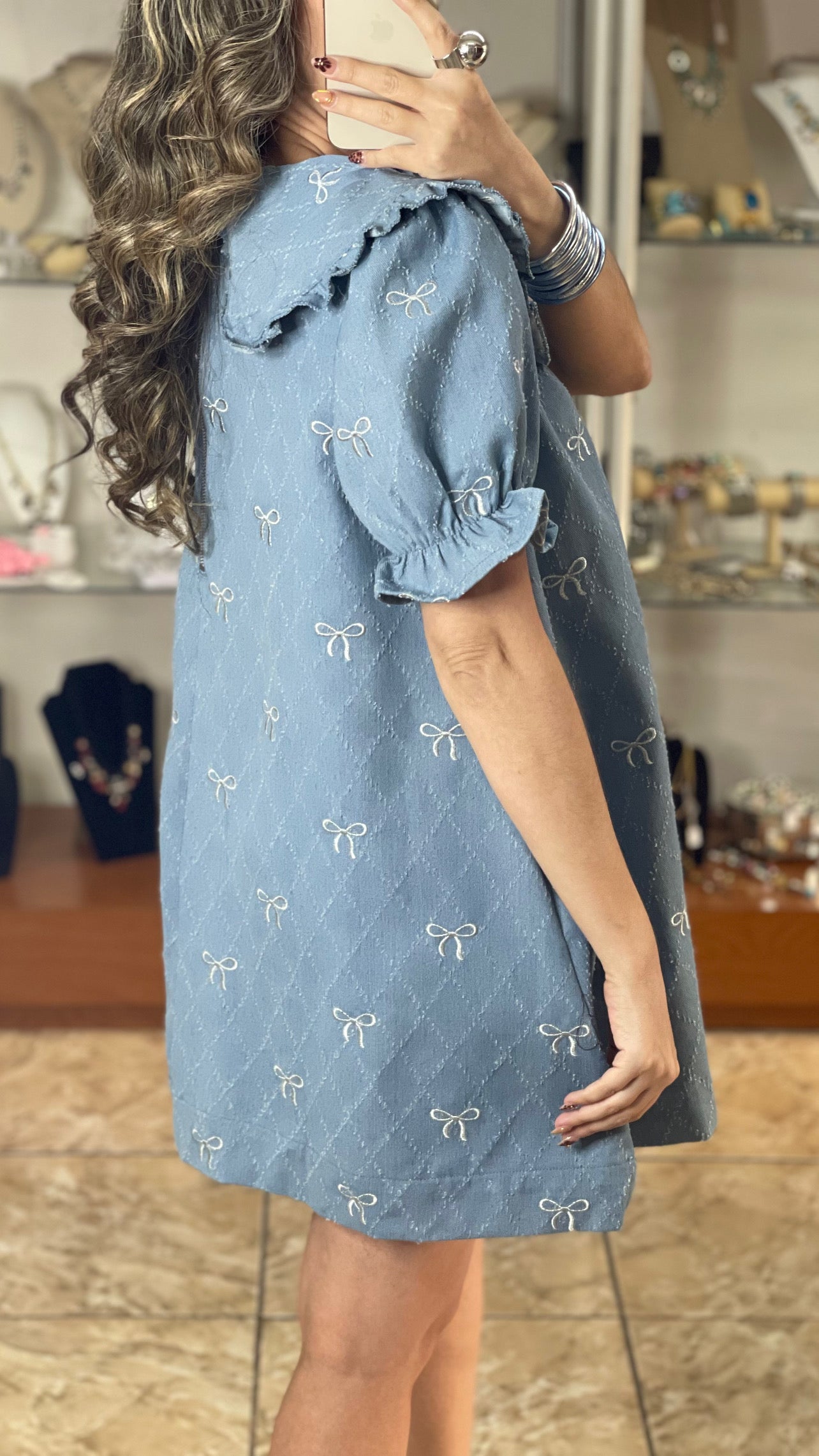 Embroidered Ribbons Denim Dress