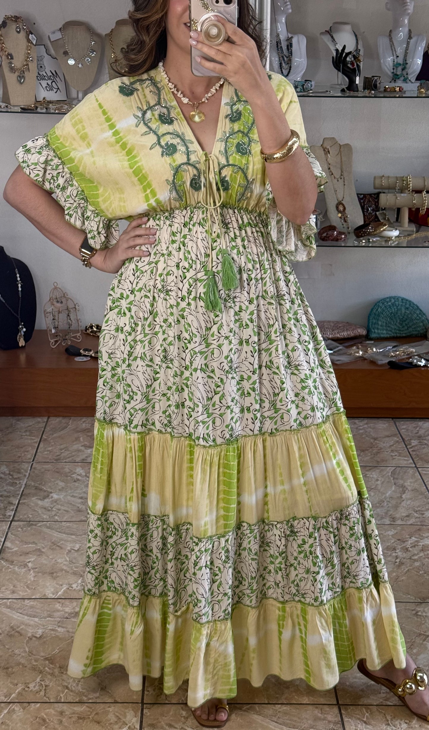 Green OS Bohemian Maxi Dress (NO RETURNS OR EXCHANGE)
