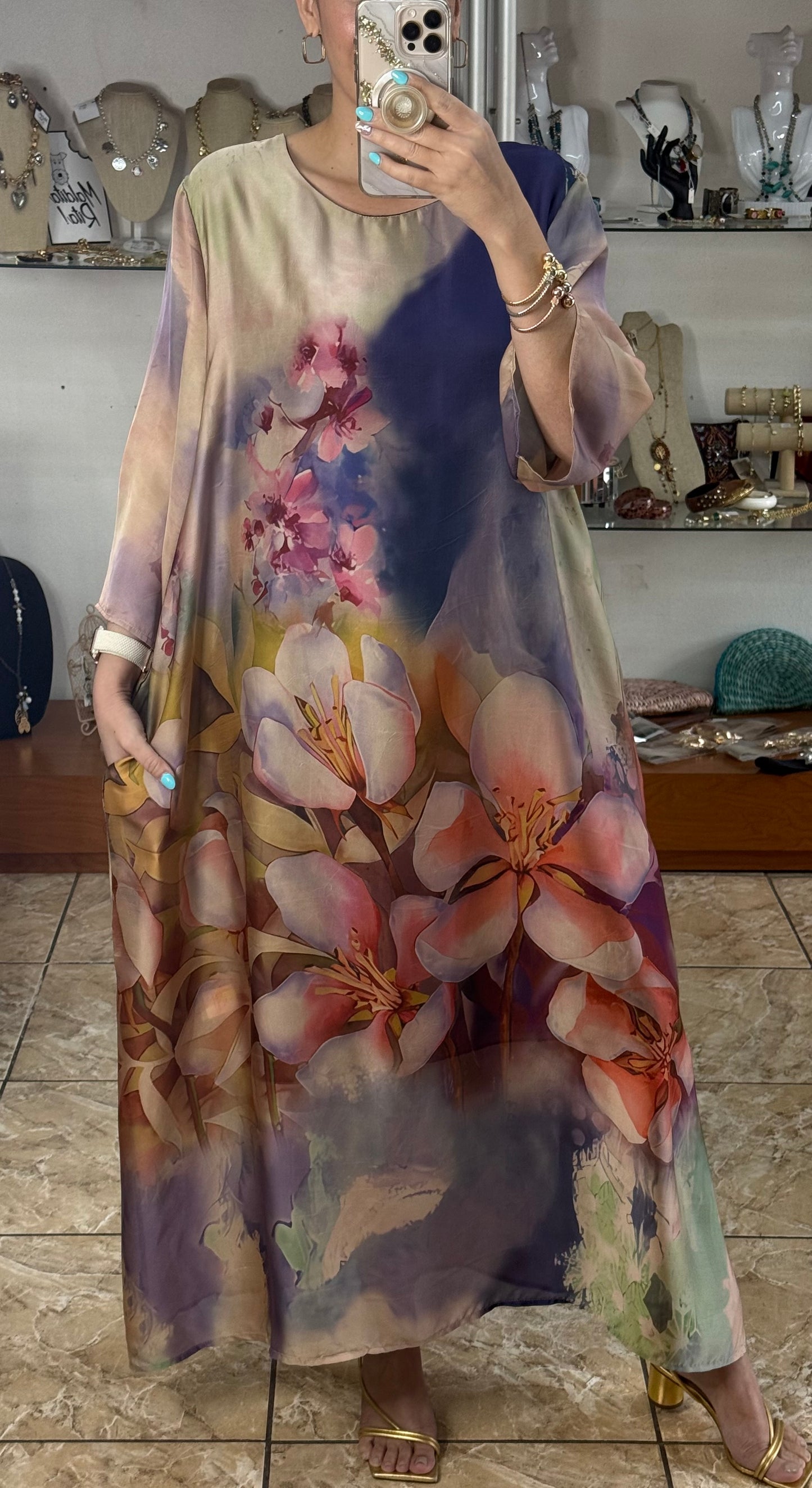 OS Floral Silk Maxi Dress (NO RETURNS OR EXCHANGE)