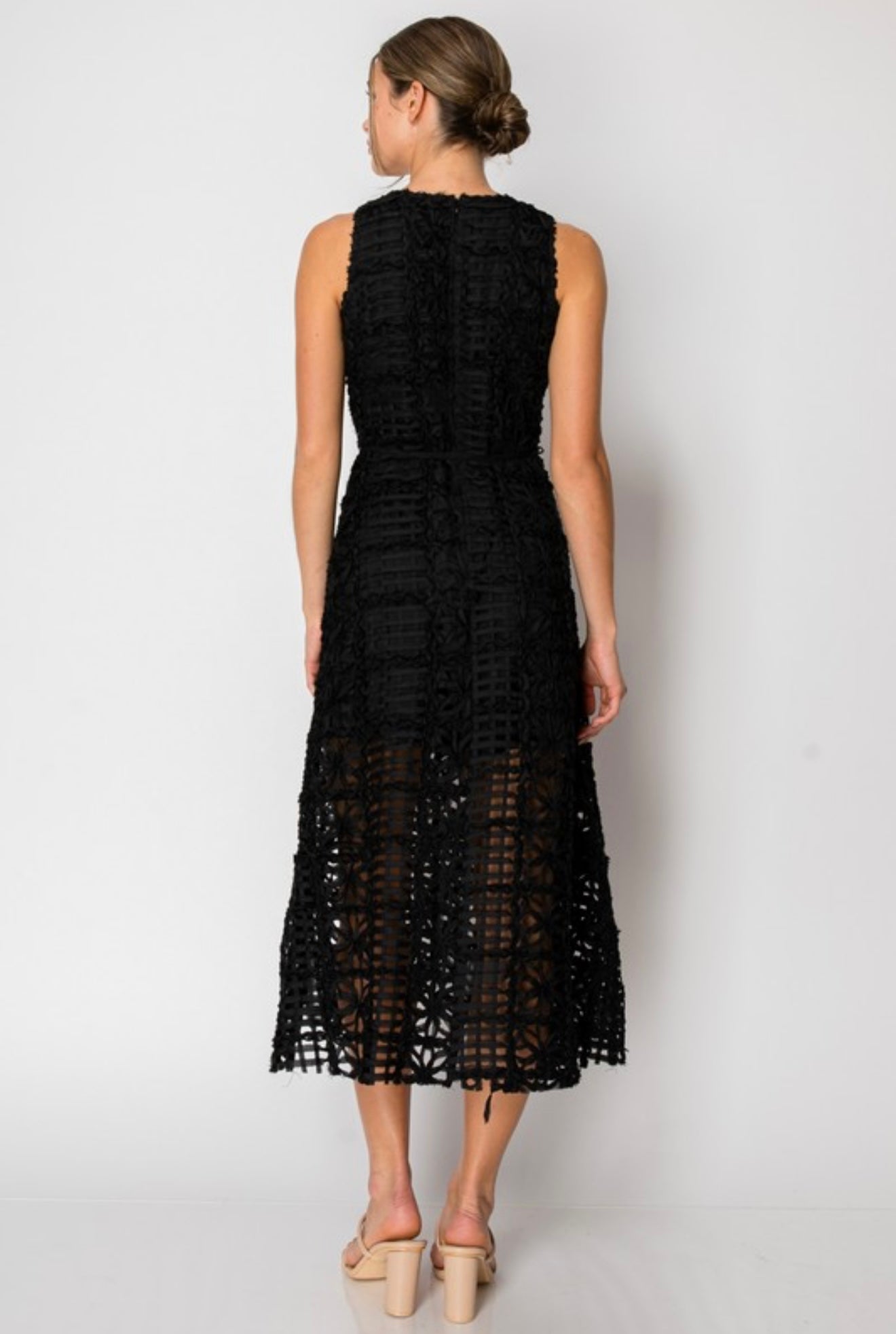 Black Crochet Lace Midi Dress