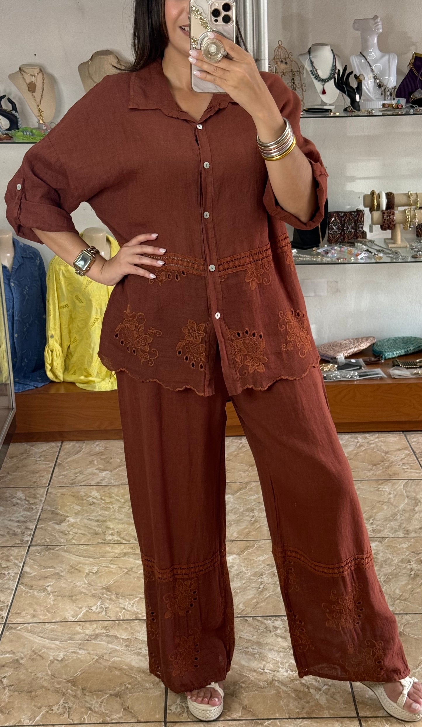 OS Button Down Top & Pant Set (NO RETURNS OR EXCHANGE)