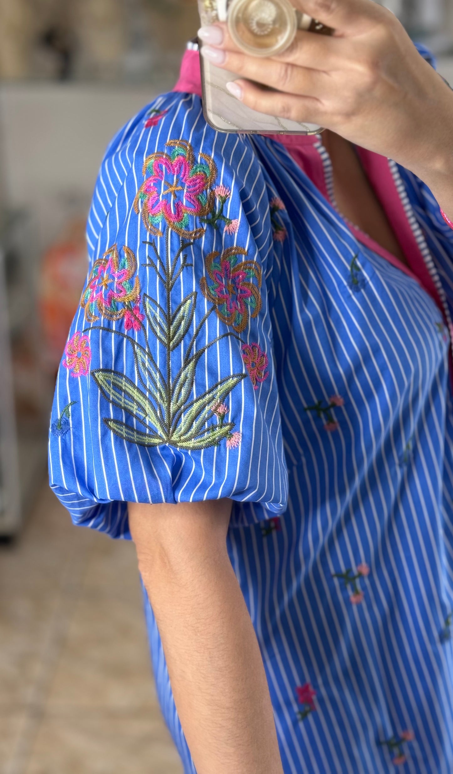 Puff Sleeves Floral Embroidered Mini Dress