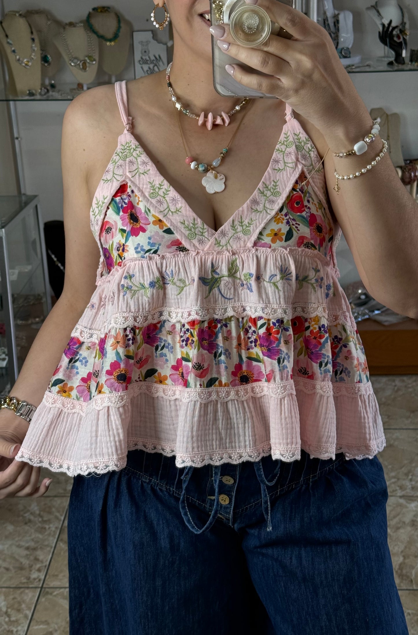 Pink Floral Doll Top