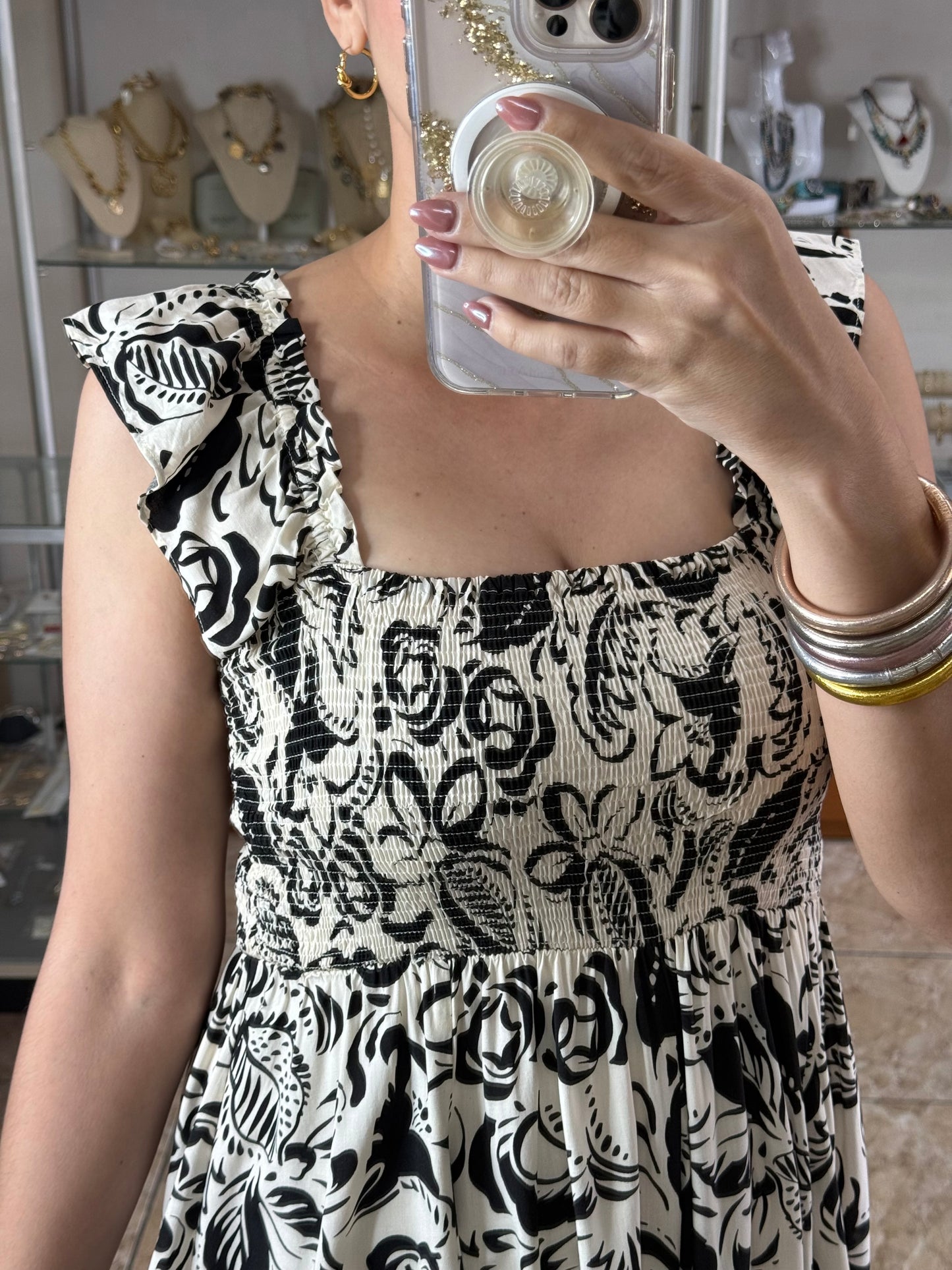 Off White/Black Floral Mini Dress