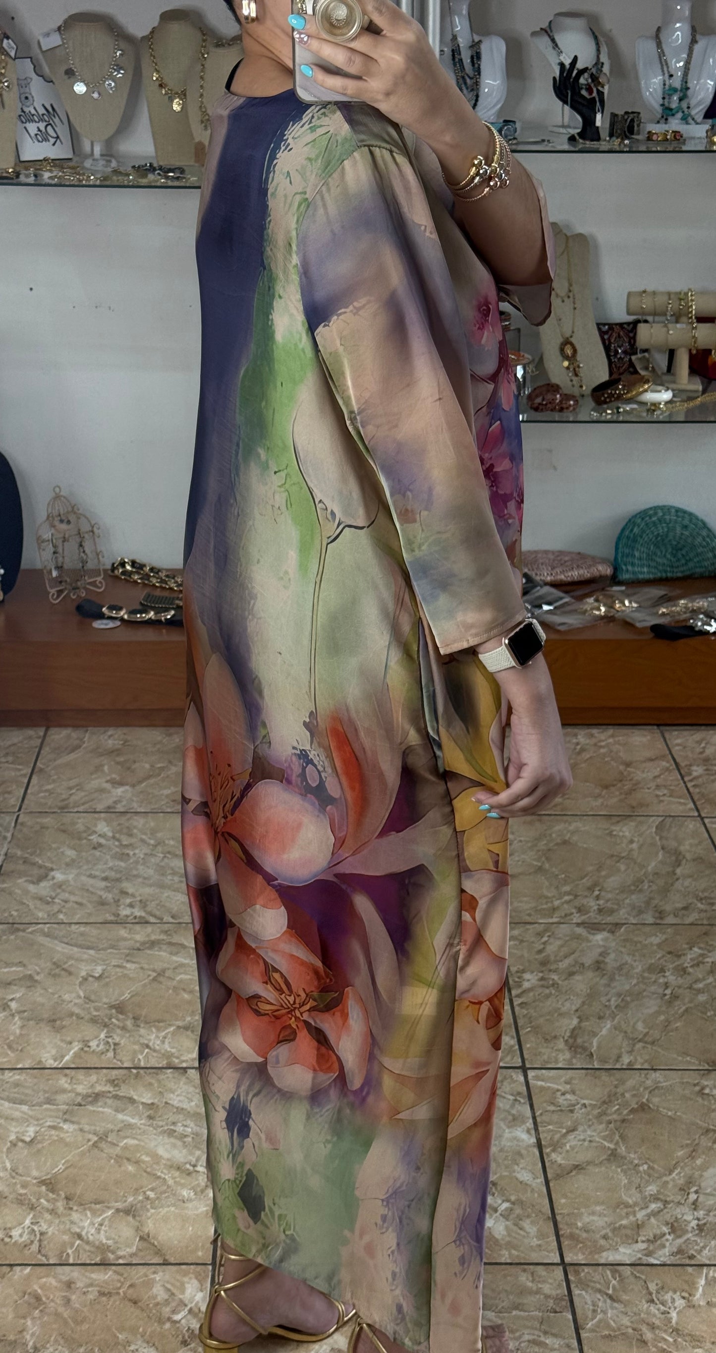 OS Floral Silk Maxi Dress (NO RETURNS OR EXCHANGE)