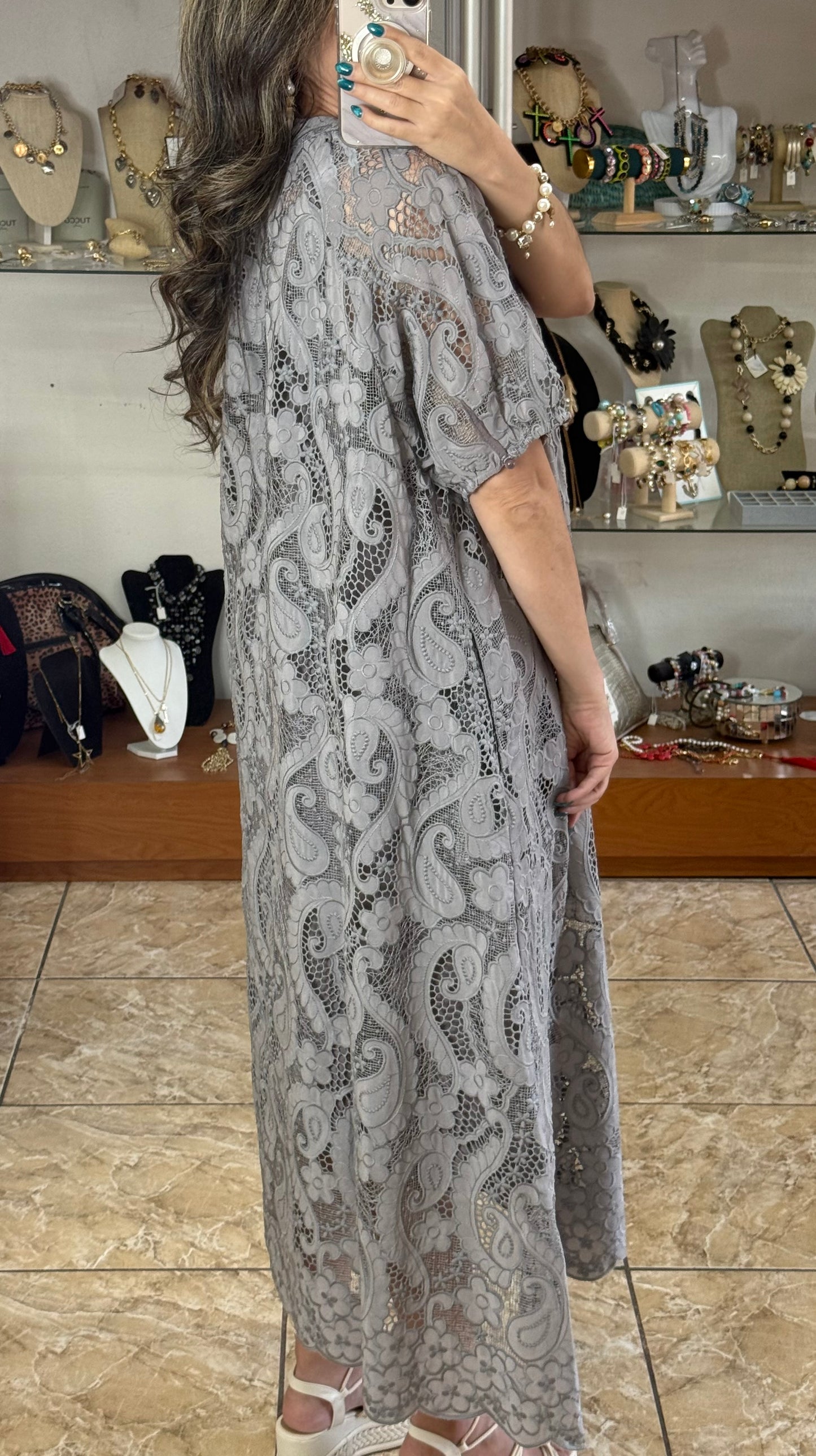 Paisley Embroidered Maxi OS Dress (FINAL SALE)