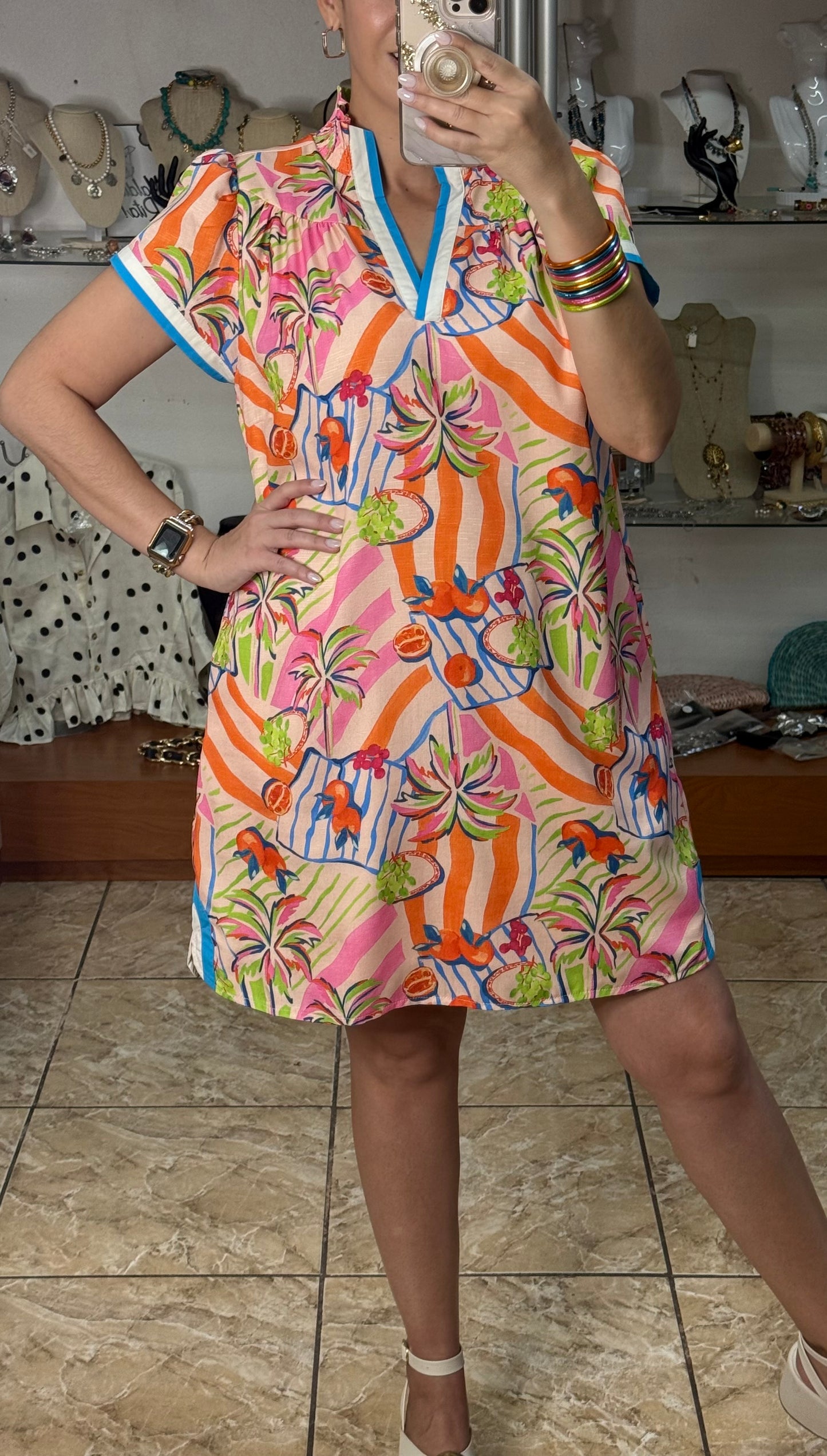 Tangerine Mix Tropical Dress