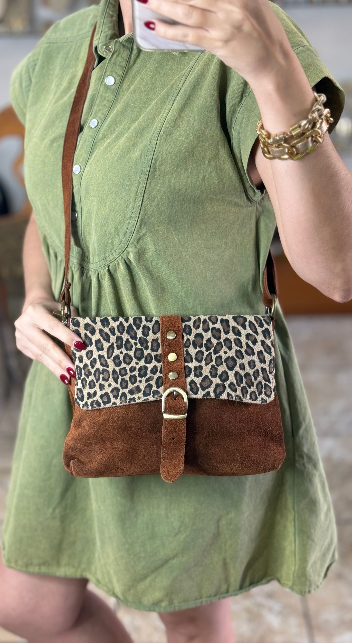 Brown/Leopard Crossbody Leather Bag (FINAL SALE)