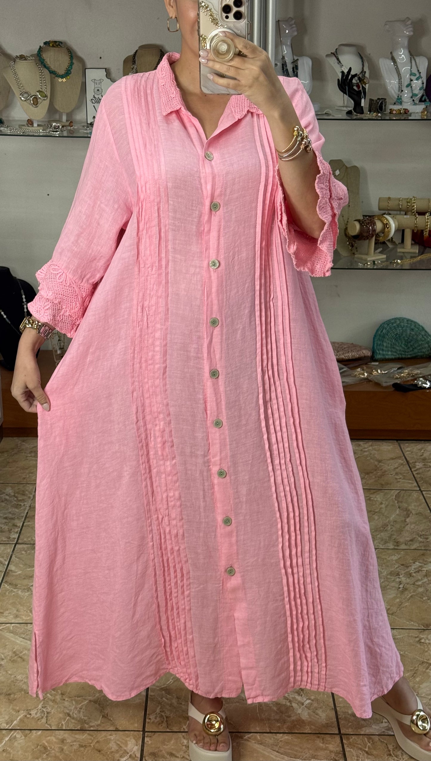 Camelia OS Linen Maxi Dress (NO RETURNS OR EXCHANGE)
