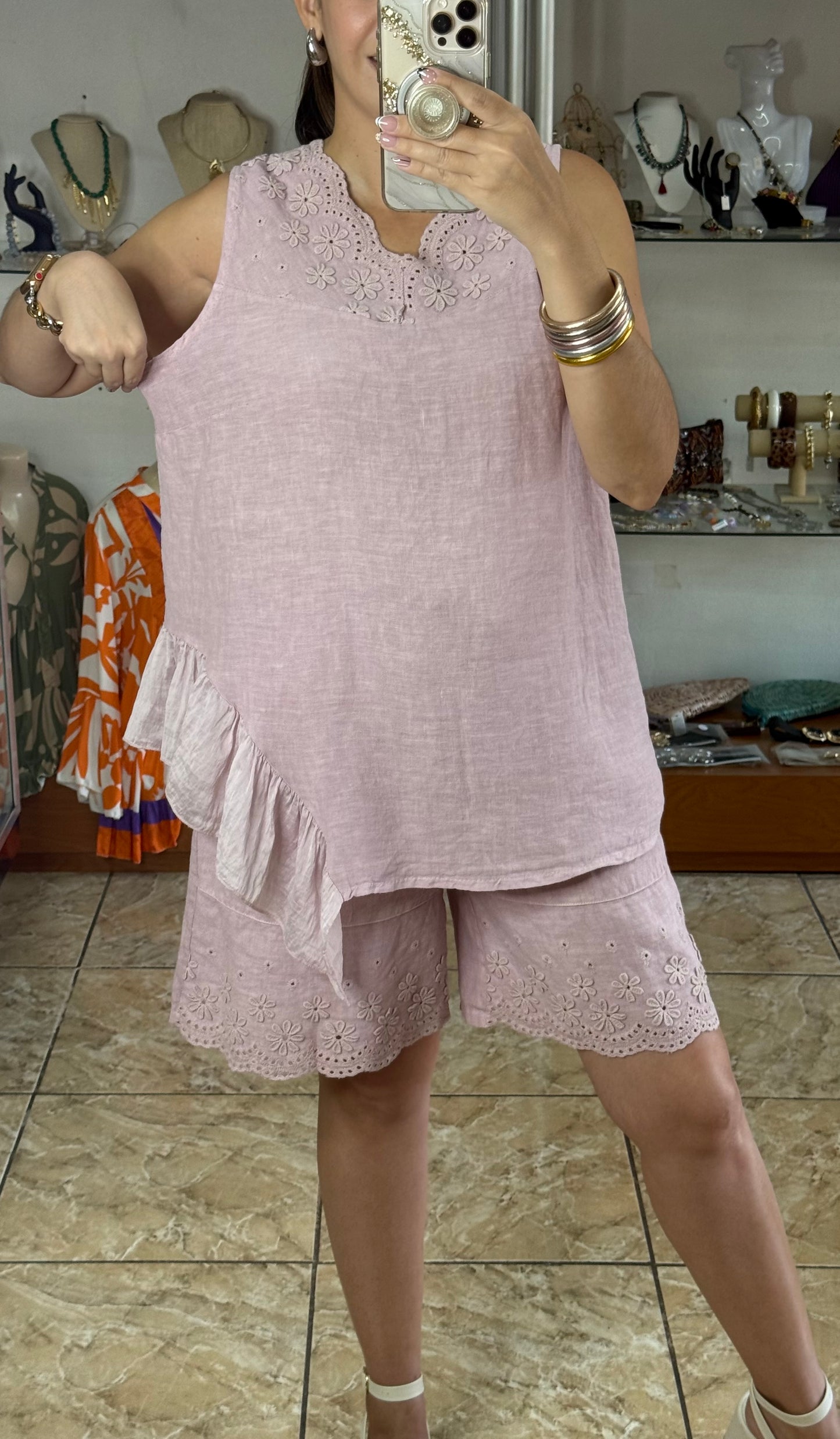 OS Linen Top & Short Set (NO RETURNS OR EXCHANGE)
