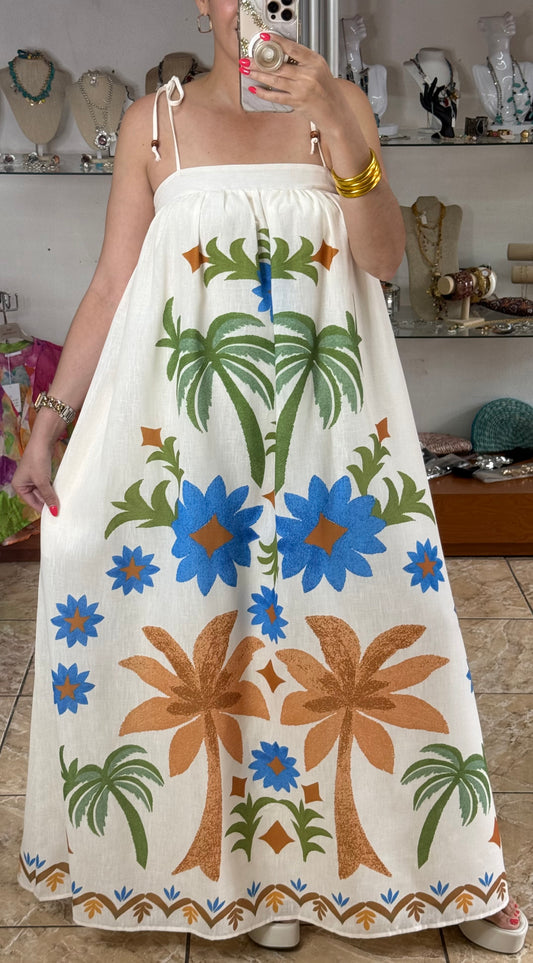 Palm Trees and Flowers Maxi Dress