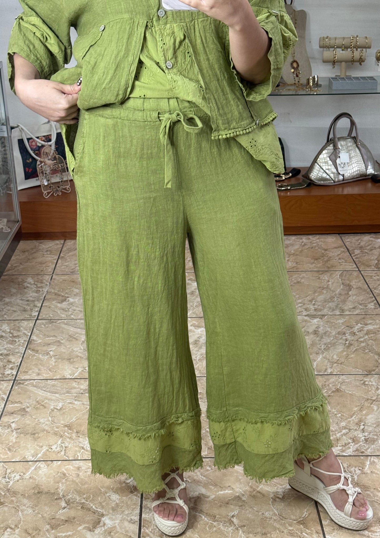 Linen/Eyelet OS Pant Set (FINAL SALE)
