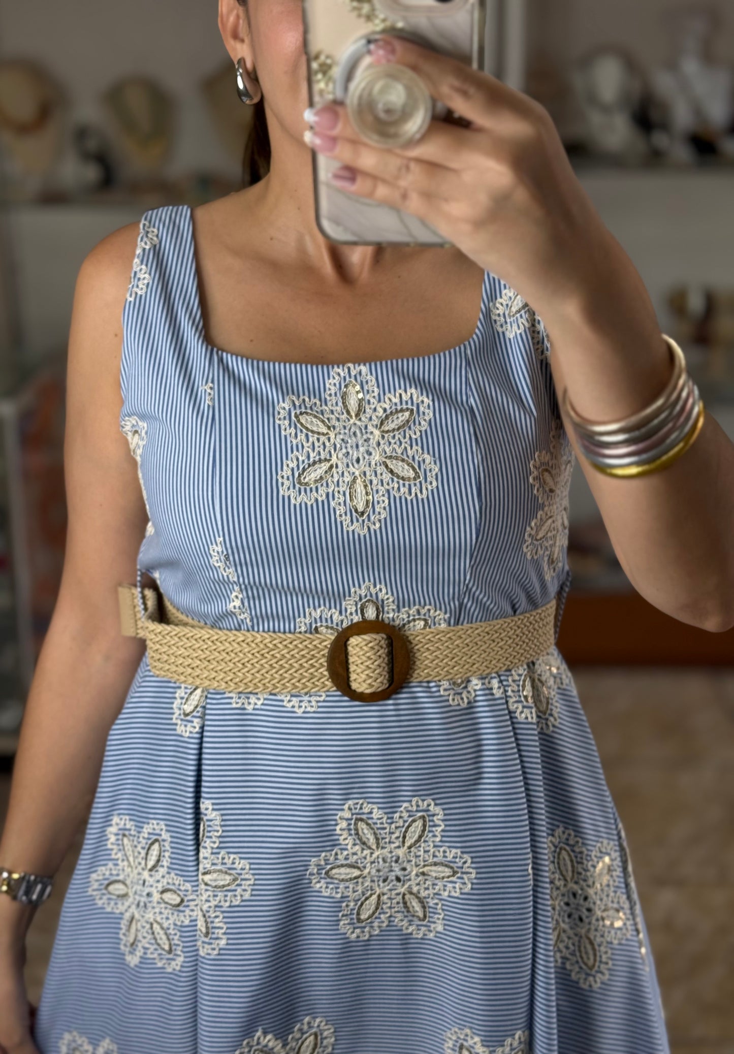 Stripes & Flowers OS Belted Maxi Dress (NO RETURNS OR EXCHANGE)