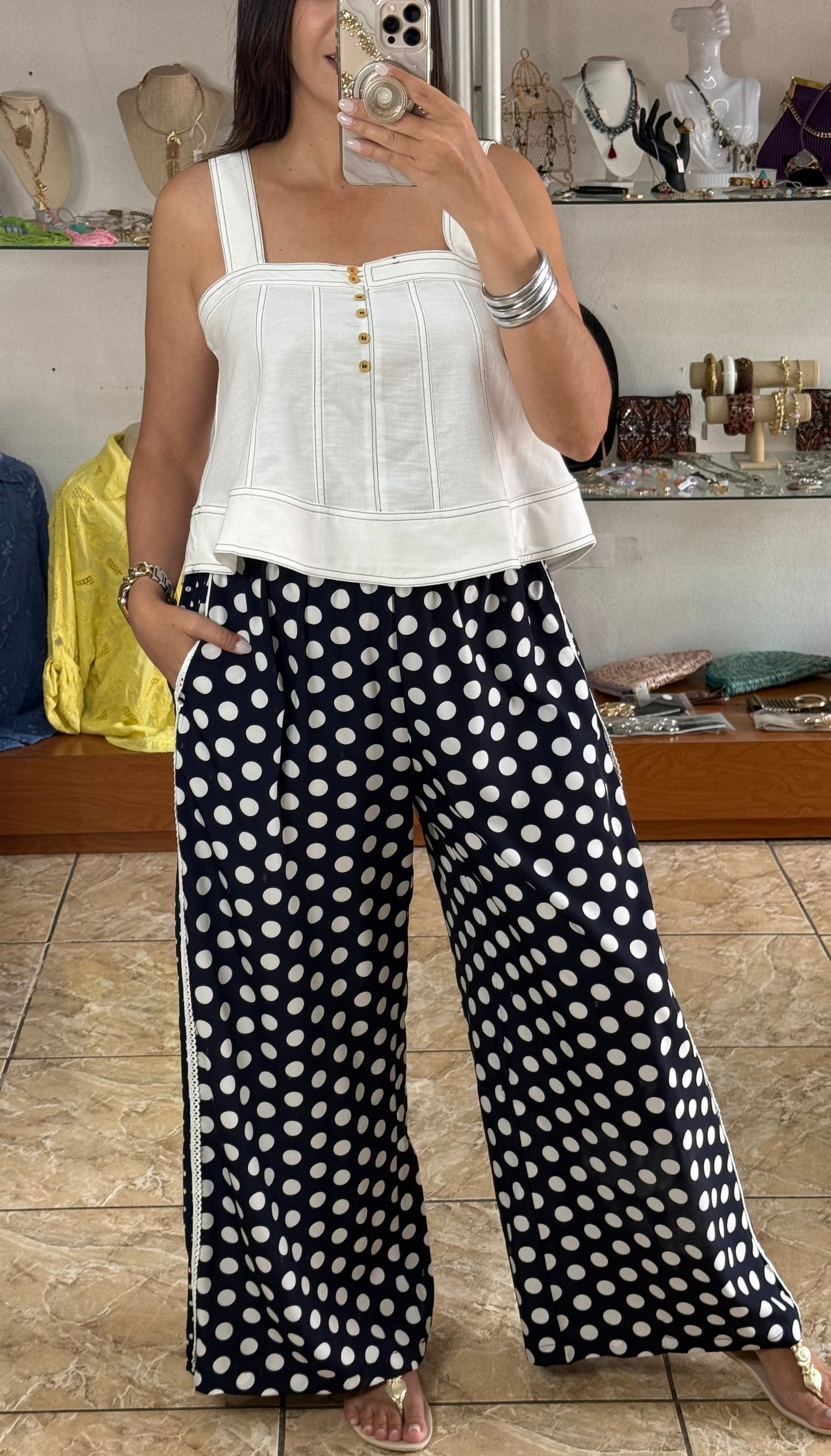 Navy/White Polkadots Pant