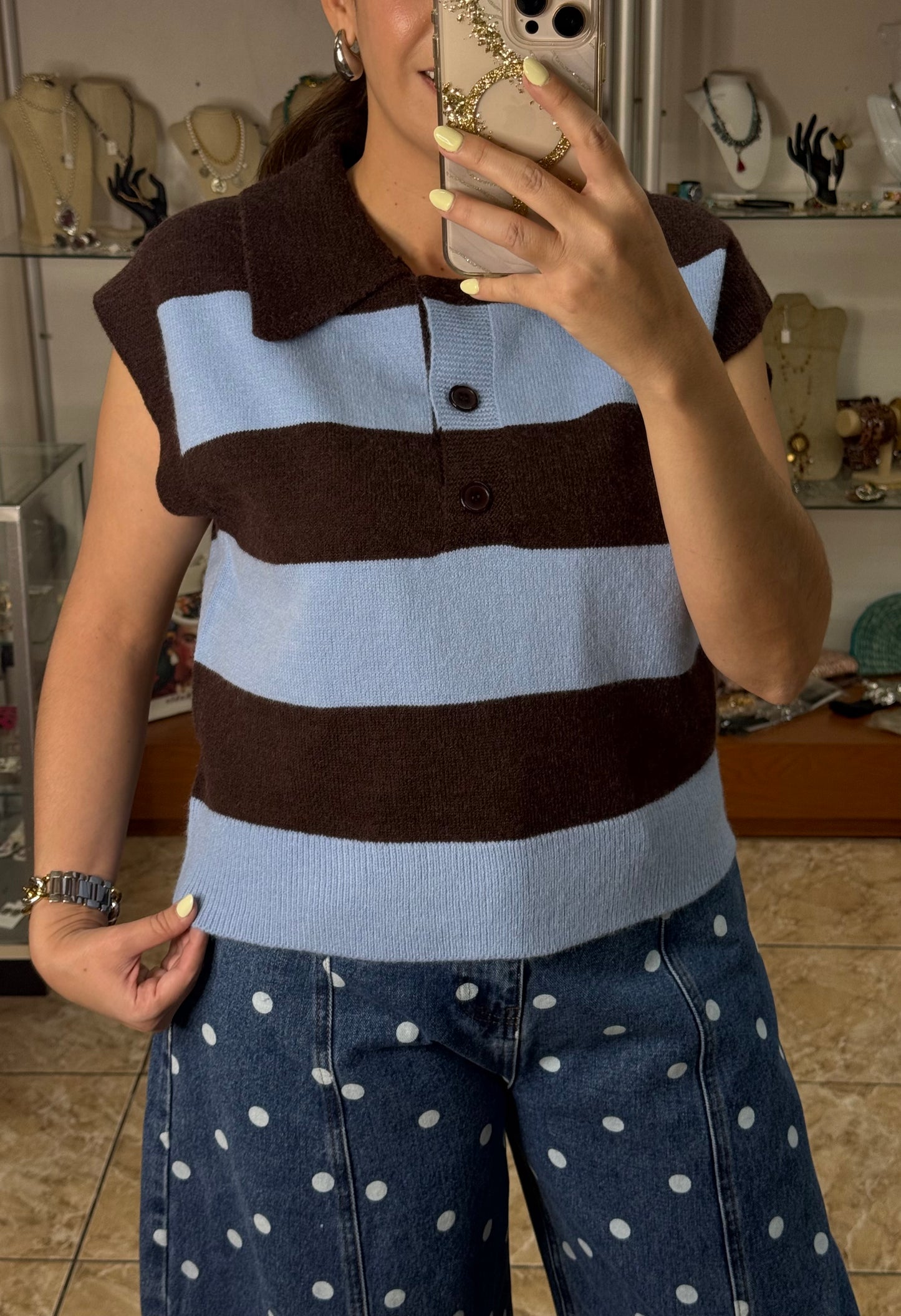 Blue/Brown Stripes Sweater Top