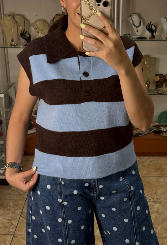 Blue/Brown Stripes Sweater Top