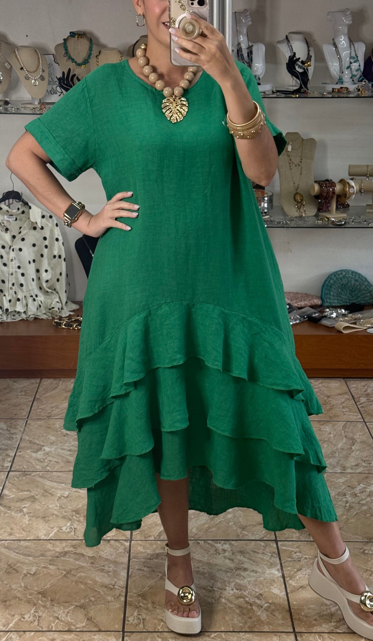 OS Ruffle Tiered Linen Midi Dress (NO RETURNS OR EXCHANGE)