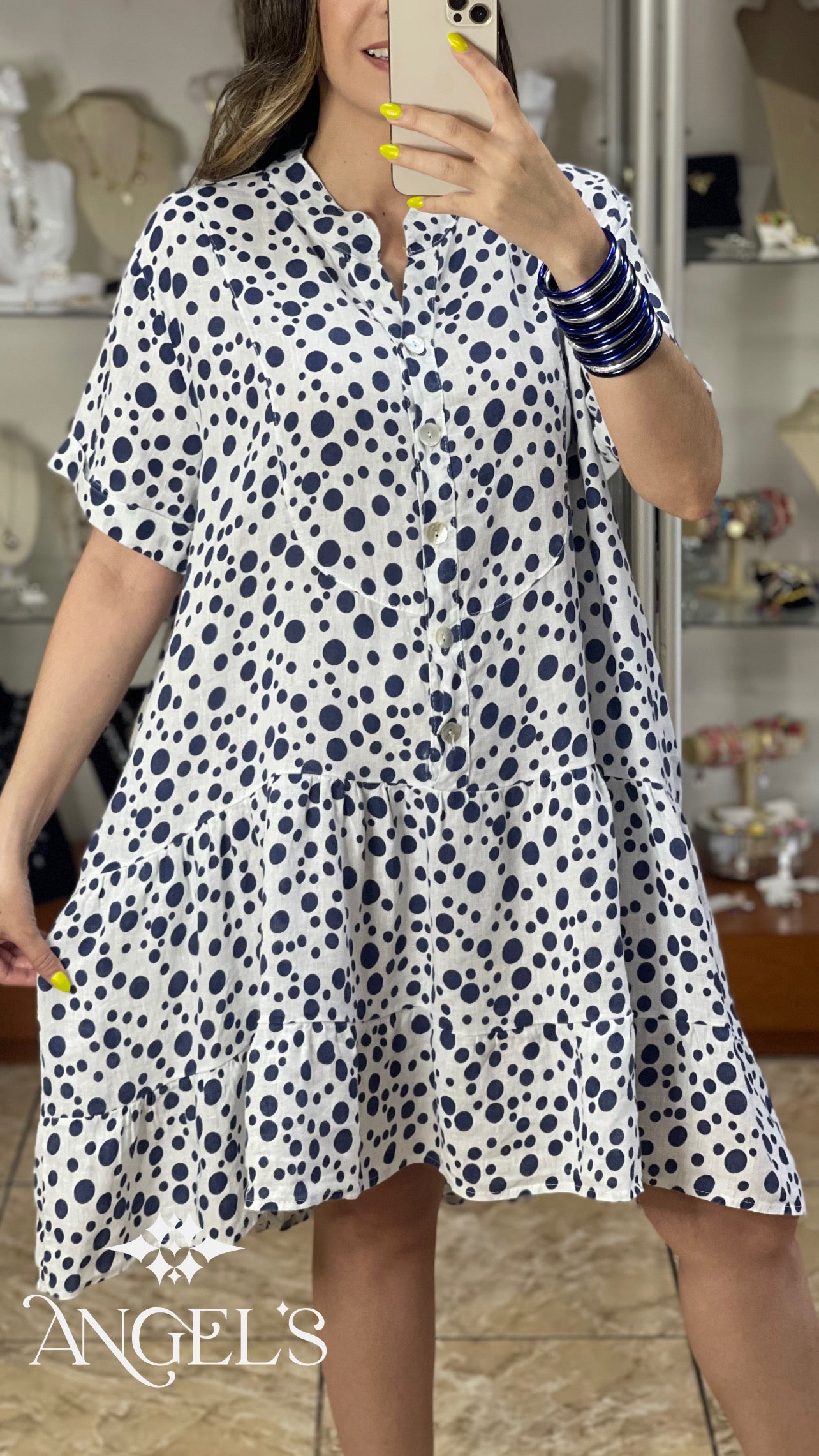 Polkadots Linen Short Dress