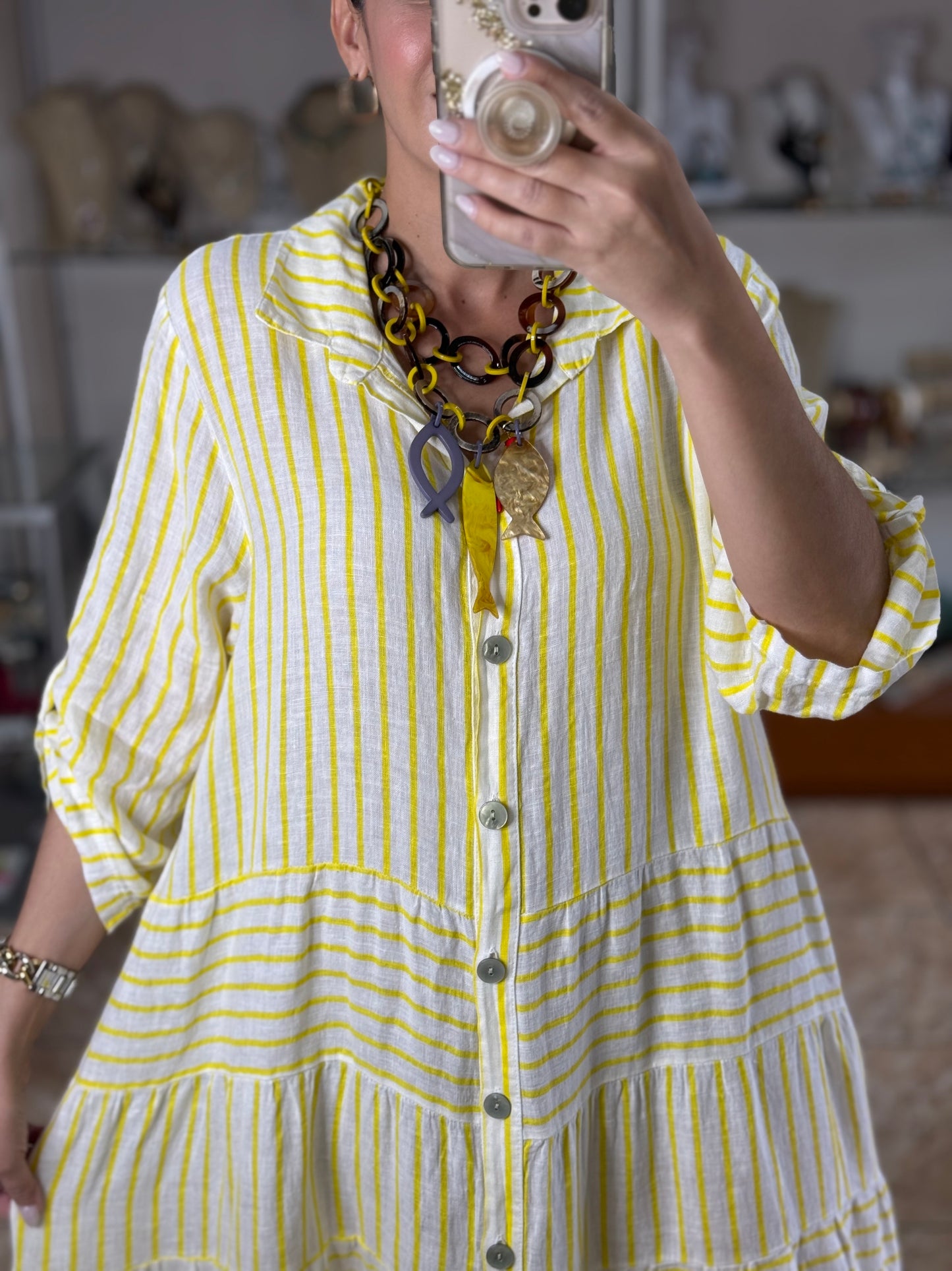 OS Linen Stripes Button Down Maxi Dress (NO RETURNS OR EXCHANGE)