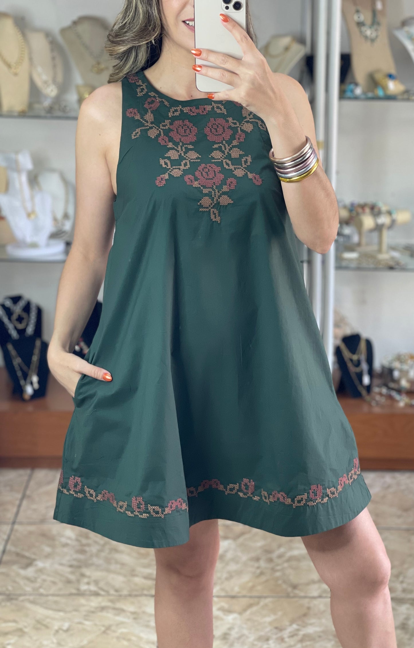 Hunter Green Sleeveless Mini Dress