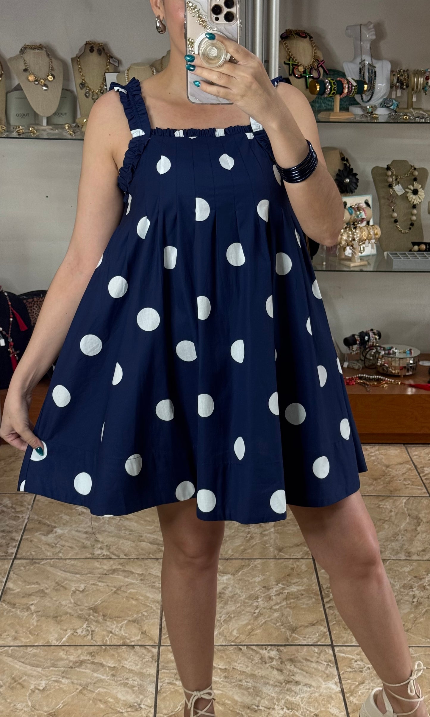Navy Polkadots Doll Mini Dress
