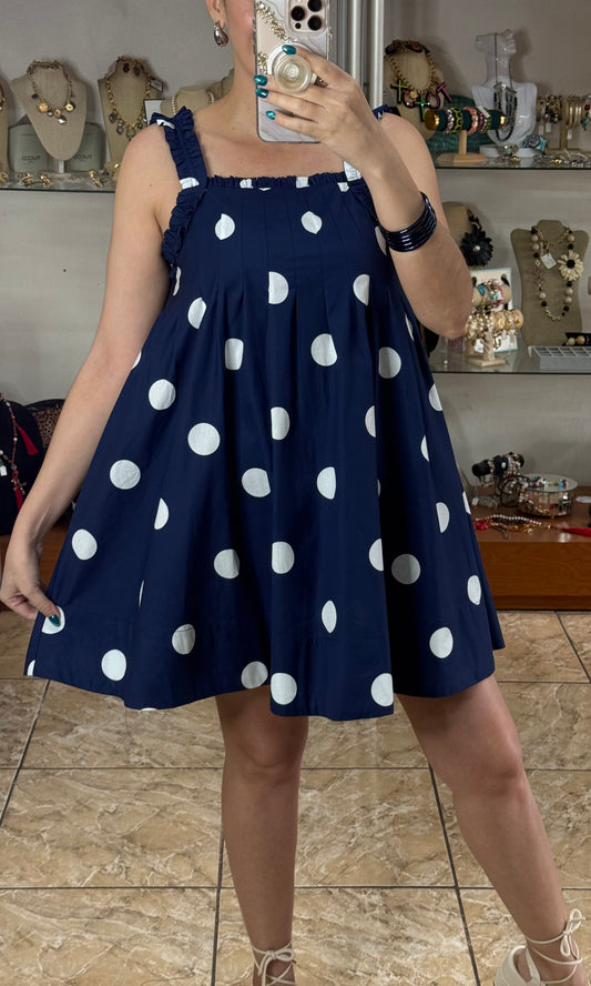 Navy Polkadots Doll Mini Dress