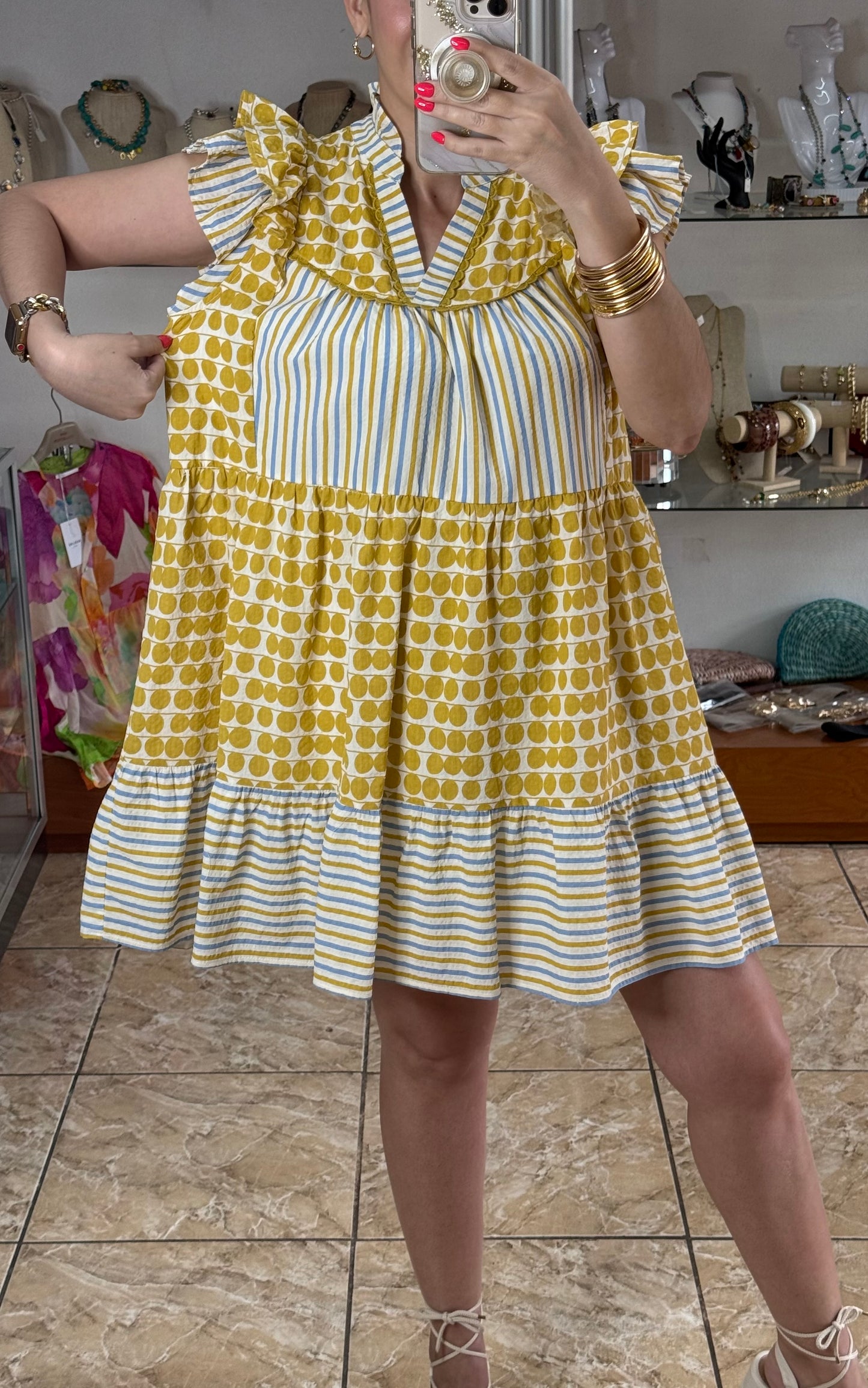 Merigold Mix Flutter Sleeves Dress