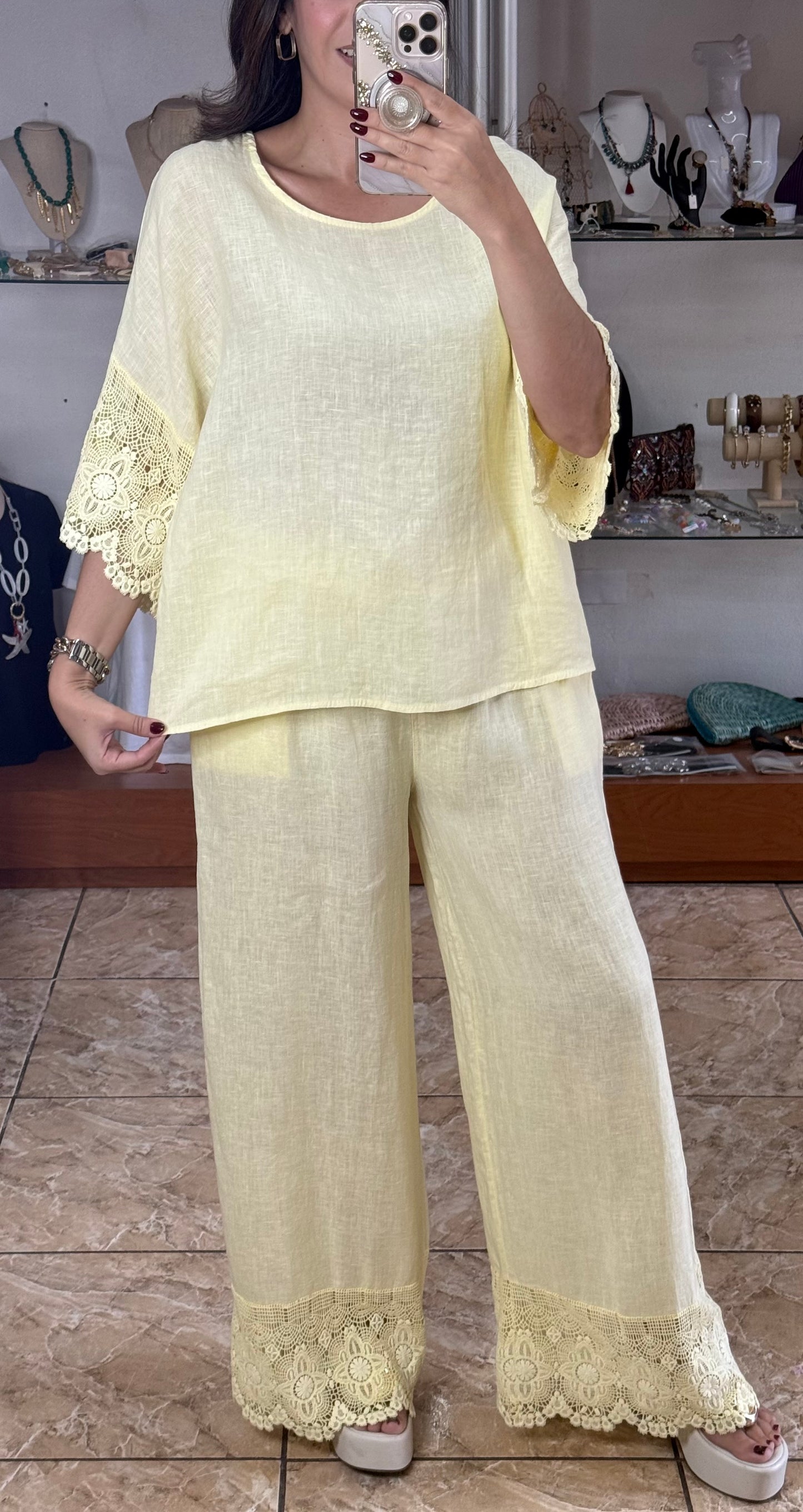 Crochet Trim OS Linen Set (NO RETURNS OR EXCHANGE)
