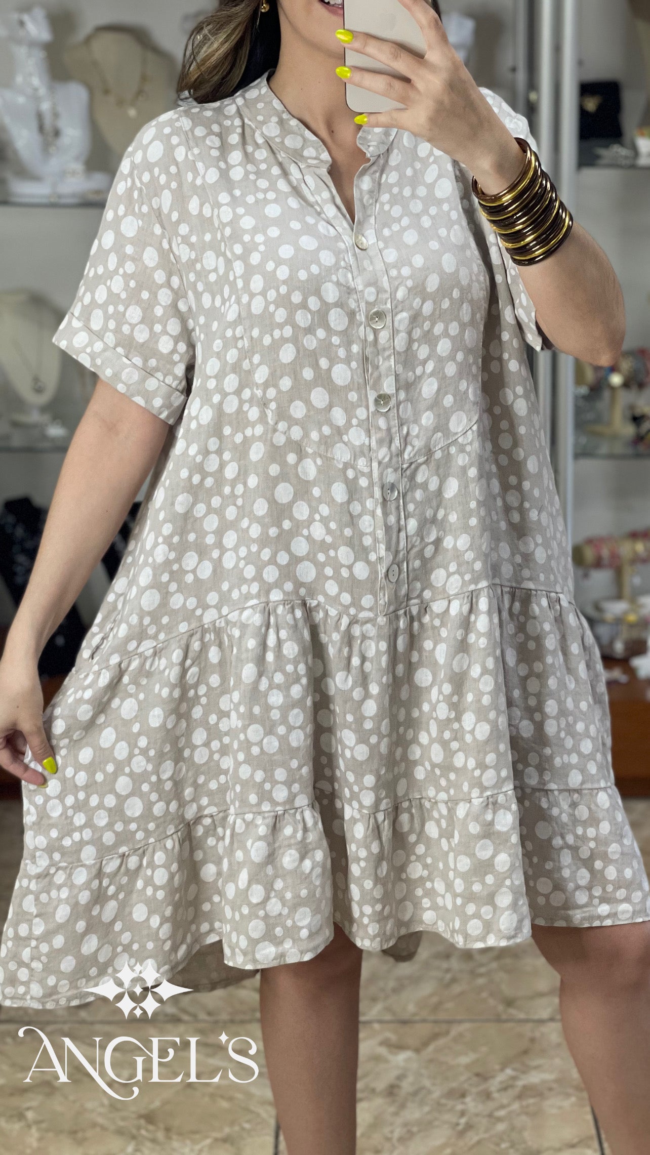 Polkadots Linen Short Dress