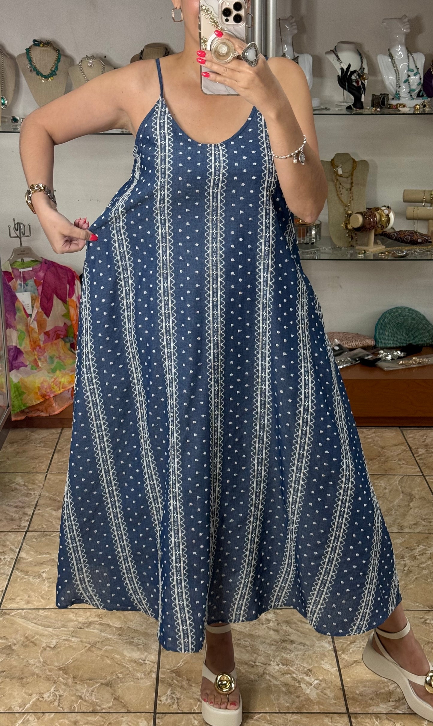 Embroidered Sleeveless Maxi Dress
