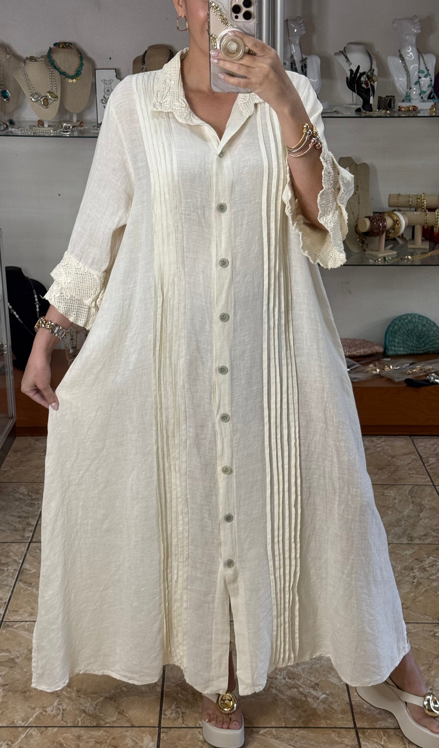 Camelia OS Linen Maxi Dress (NO RETURNS OR EXCHANGE)