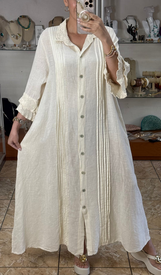 Camelia OS Linen Maxi Dress (NO RETURNS OR EXCHANGE)