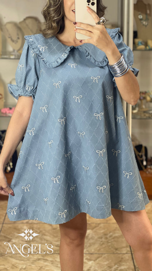 Embroidered Ribbons Denim Dress