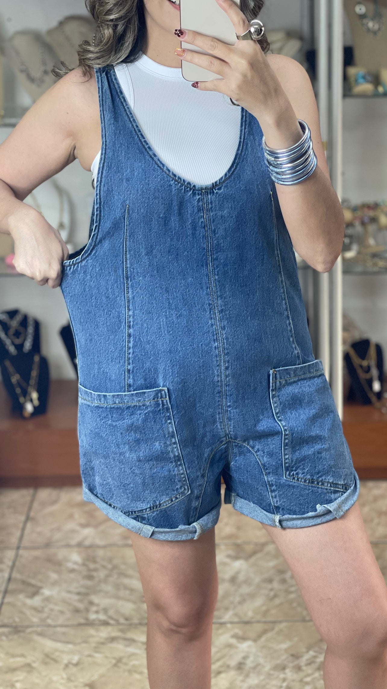 Mineral Washed Denim Romper