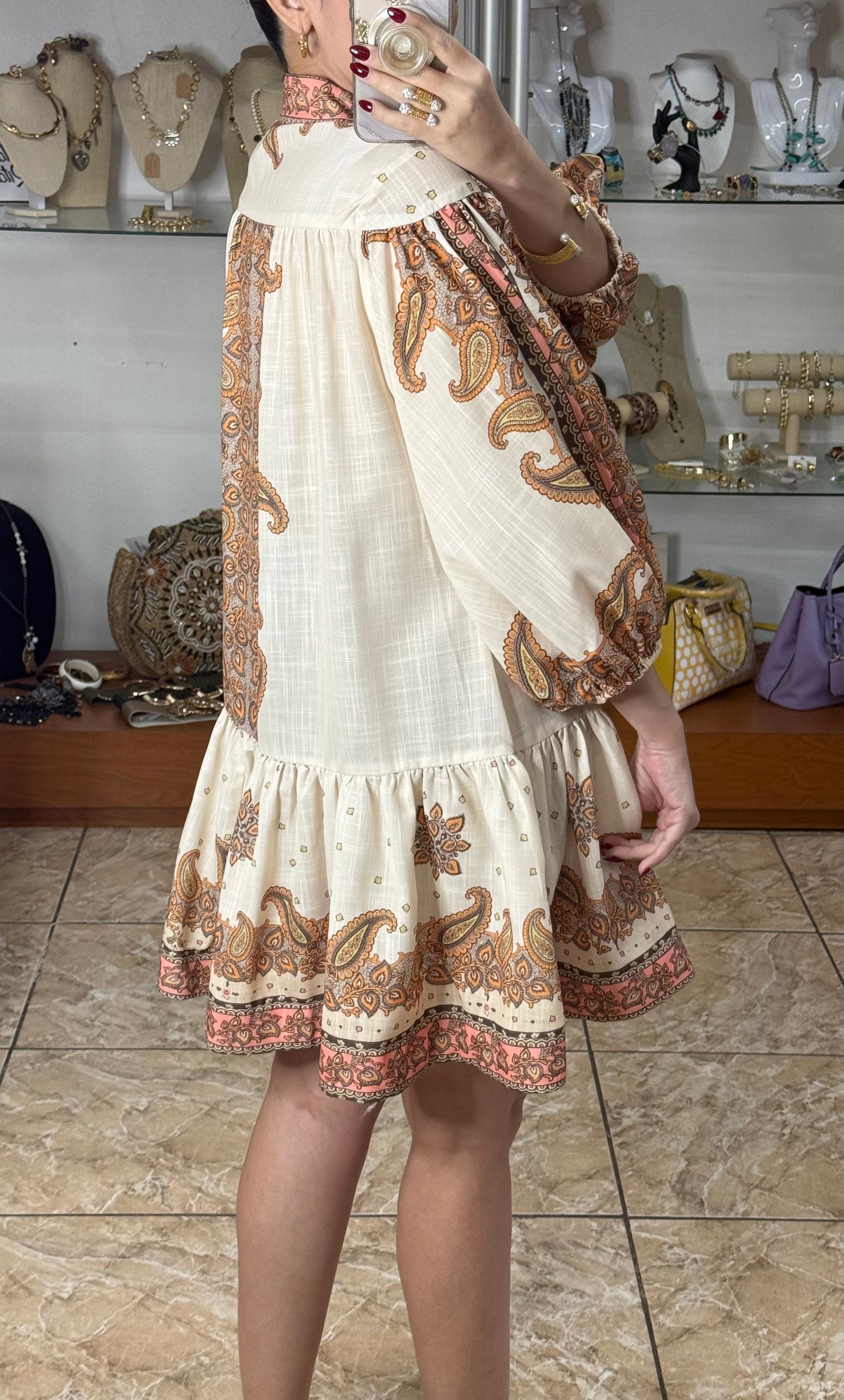 Brown Mix Paisley Mini Dress