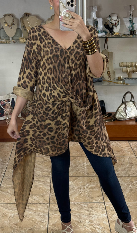 Leopard Linen OS Top (FINAL SALE)