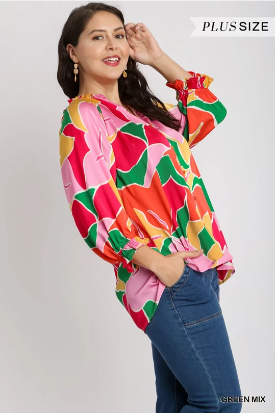 Satin Abstract Print Boxy Cut Top (PLUS)